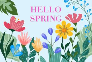 Hello Spring It's time to enjoy the sunshine, colorful flowers and fresh breezes. Perfect for print and digital projects. vector