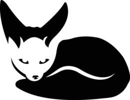 Sleeping Fennec Fox Silhouette Art, Stylized Fennec Fox Lying Down Graphic vector