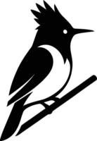 Stylish bird silhouette on tree branch, Minimal bird design perched on branch vector