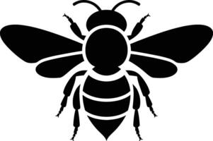 Simple black silhouette of a bee with wings and segmented body, Minimalist Black Bee Outline Design vector