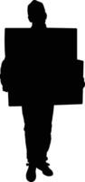Silhouette of Worker Carrying Heavy Rectangular Box, Delivery Man Silhouette Holding a Parcel vector