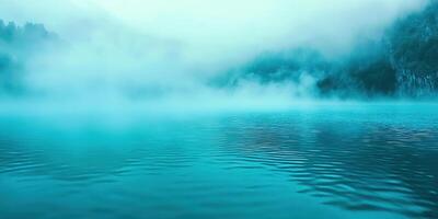 A lake with mist and fog in the background photo