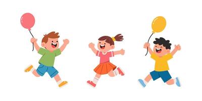 Three children running with balloons vector