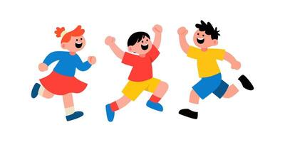 Three children are running together in a cartoon style vector