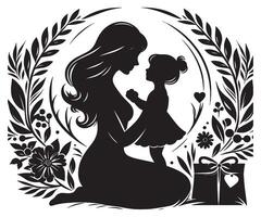 Silhouette of Mother and Child with Floral Accents A Heartwarming Tribute to Love and Nurturing, mothers day vector