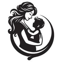 Mother Holding Child Silhouette Enclosed in a Circular Frame A Timeless Expression of Maternal Love and Care, mothers day vector