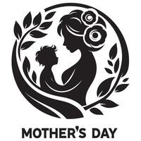 Celebrate mothers day with a beautiful illustration of a mother and child in a floral design silhouette vector