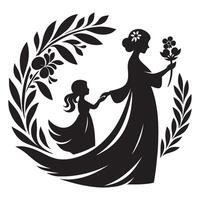 Mother and Child Silhouette with Floral Elements A Timeless Symbol of Love and Connection, mothers day vector