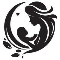 Mother and child silhouette illustration art design for family love and care concept graphic element, mothers day vector