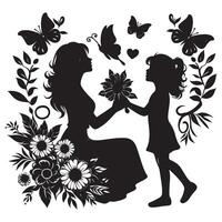 Heartwarming Silhouette of Mother and Daughter Sharing a Special Moment with Nature, mothers day vector