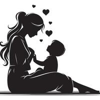 Mother and child silhouette with hearts illustration for love and family concepts design element, mothers day vector