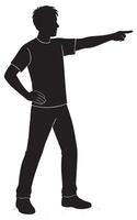 Man pointing silhouette illustration for direction guidance and design element use, isolated on white vector