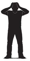 Silhouette of stressed man with hands on head in despair and anxiety for mental health concept art vector