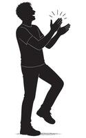 Silhouette of man clapping hands, celebrating success, achievement, and joy, isolated on white background vector
