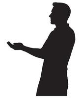 Silhouette of man offering hand gesture presenting offering holding something or showing product isolated on white vector