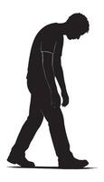 Silhouette of sad man walking with head down in depression and anxiety representation concept artwork vector
