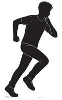 Silhouette of running man jogging fast in black and white for fitness and exercise design element art vector