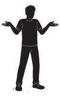 Silhouette of a man shrugging with open hands, expressing confusion and uncertainty, isolated on white vector
