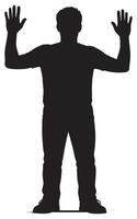 Silhouette of man with hands up in air design element for graphic design and creative projects use vector