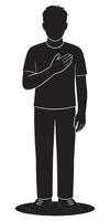 Silhouette of person pledging allegiance with hand over heart patriotic illustration design element vector