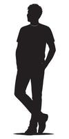 Silhouette of a man standing casually with hands in pockets for creative design projects and illustrations vector