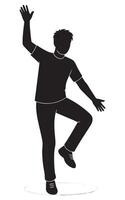 Isolated silhouette of a man dancing with arms raised in a joyful celebration on white background vector