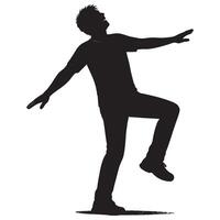 Silhouette of a man dancing and celebrating victory with arms outstretched in a joyful expression vector