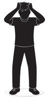 Stressed man pulling hair out in despair silhouette illustration graphic design element for web and print vector