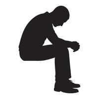 Silhouette of a man sitting down looking sad and depressed concept illustration for mental health issues vector