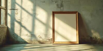 Empty frame in an empty room with sunlight photo