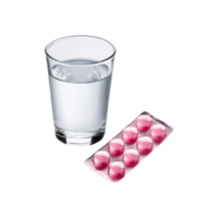 Glass of water with realistic medicine strip on transparent background png
