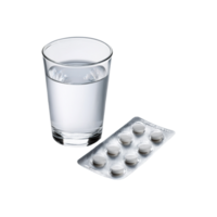 Glass of water with medicine strip on transparent background png