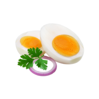 Sliced boiled egg with onion slliced and fresh coriander leaf on transparent background png