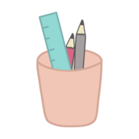 pencils and ruler in a cup icon, cartoon style png