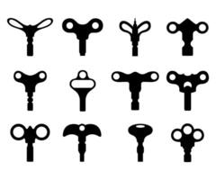 Wind up keys silhouette toy mechanisms collection isolated on white vector