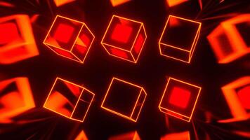 Red and Orange Strobe Neon Twirling Cubes Background VJ Loop in 4K video