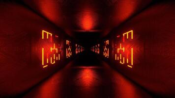 Red and Orange Neon Cyber Tunnel with Holograms Background VJ Loop in 4K video