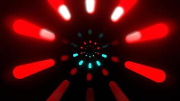 ciano e vermelho volta túnel com néon brilhando luzes fundo vj ciclo dentro 4k video