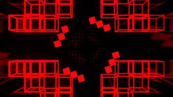 Red and White Neon Flashing Geometric Cube Patterns Background VJ Loop in 4K video