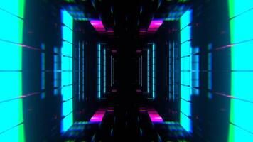 Cyan and Pink Cyber Tunnel with Glowing Neon Squares Background VJ Loop in 4K video