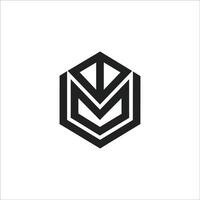 Modern monogram logo with letters M and V in geometric hexagon shape vector