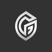 Metallic monogram shield logo with letters G and F vector