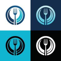 Fork and Plate Restaurant Logo Design in Color Variations vector