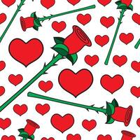 Red roses and hearts seamless pattern in the Valentines theme. Isolated on white background. vector