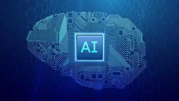 Futuristic Medical AI Brain Chip Digital Tech bg. 3D Abstract Circuit Network featuring Semiconductor, Neural Processor and Cloud Data. Smart Cyber Connection Lines. vector