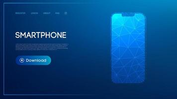 Low-poly 3D smartphone design with geometric precision on a sleek blue gradient background for technology themes. vector