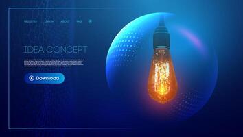 Abstract low poly lamp with yellow light on blue technology background. Creative business idea. Futuristic energy technology concept. vector