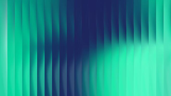 Glass green ribbed texture background with vertical fluted gradient pattern and abstract 3D lines in blue light design