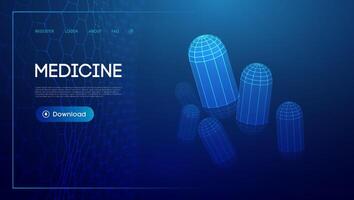 Nutrition pill 3d wireframe object. vector