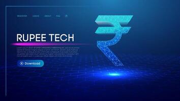 Digital rupee technology interface with glowing Indian currency symbol, futuristic financial background, fintech network connections vector
